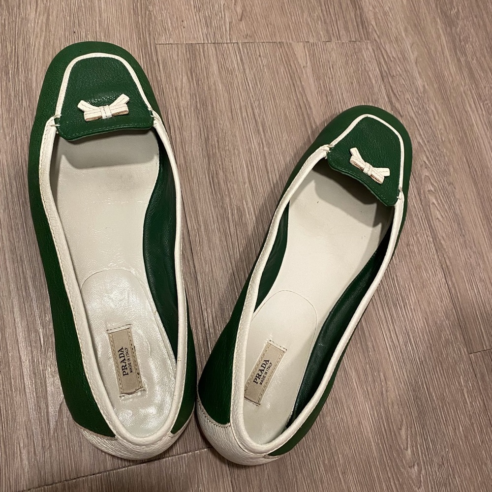 Prada green/white Belgian flats